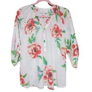 YUMI KIM Silk Off White Rosebud Tie Sleeve Floral Top Women's Size M #0019
